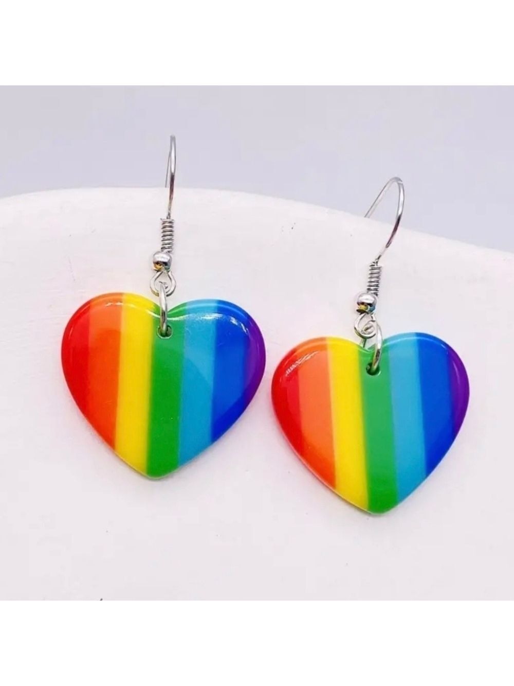 🌈 Earrings--Colorful Striped Rainbow Heart Dangle Earrings